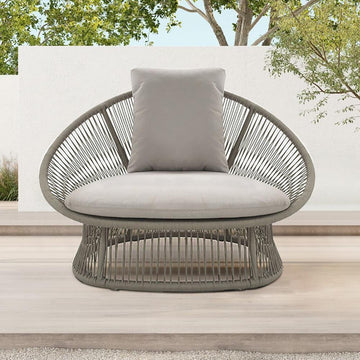 Patio Rattan Barrel Chair with White Cushion Pillow